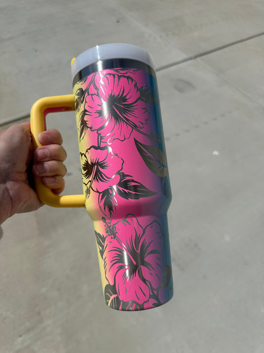 Rainbow Tumbler with Hibiscus