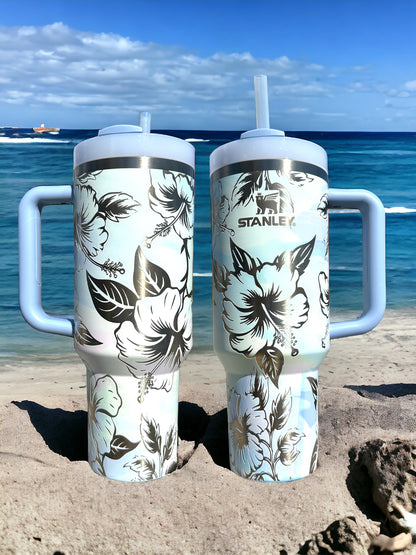 Personalized Laser Engraved Hibiscus Design Tumbler