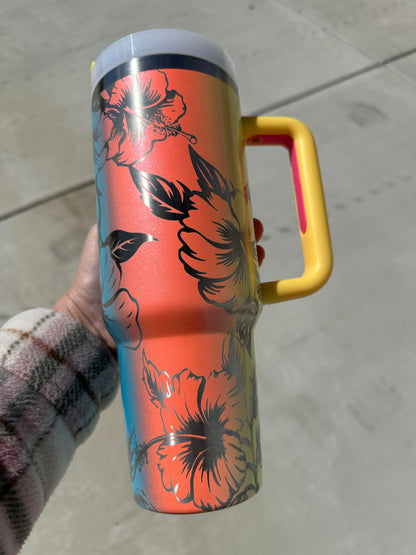 Rainbow Tumbler with Hibiscus