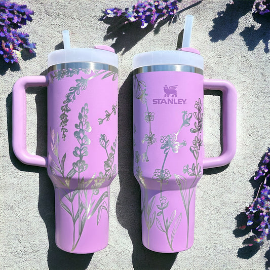 Personalized Laser Engraved Lavender Design Tumbler