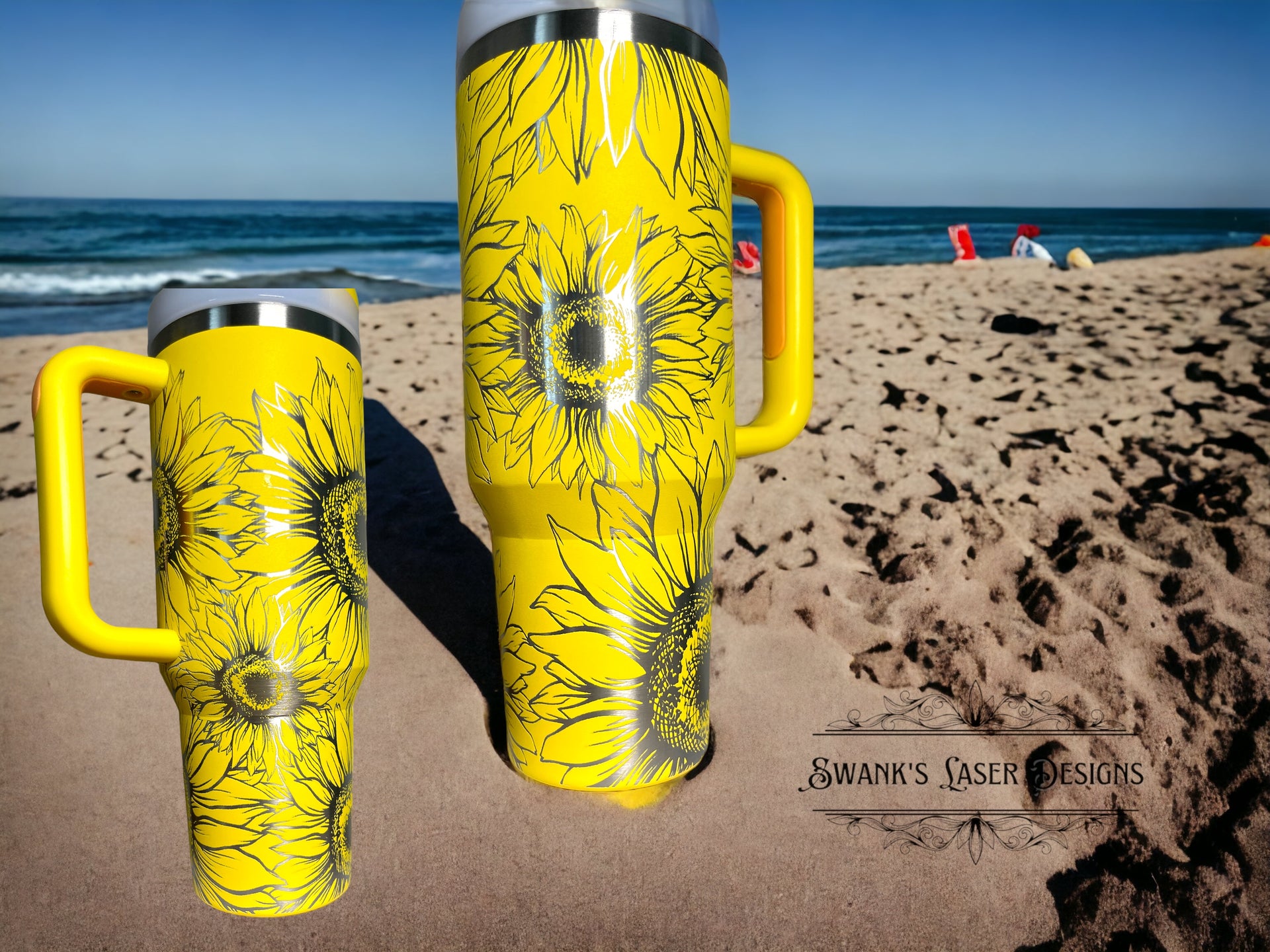 Sunflower Design 40oz Tumbler With Handle, Lid, Straw, Laser