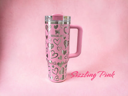 Personalized Laser Engraved Hearts Tumbler | Sizzling Pink 30oz